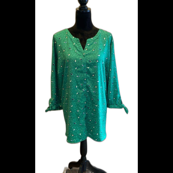 Catherine’s Blouse Plus Size 2X Top  Green 3/4 Sleeve Button Down Casual Loose - Picture 1 of 11